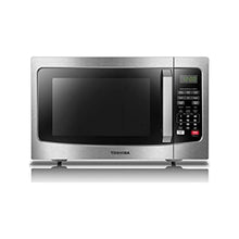 Stainless steel Toshiba countertop microwave oven with door and front control panel