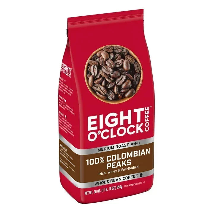 Eight O'Clock Coffee Medium Roast Whole Bean 100% Colombian Peaks Coffee 30 oz