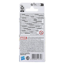 Marvel hero figure packaging back with warnings, barcode, and product details