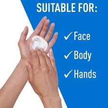 Moisturizing cream suitable for face, body, and hands with white cream dollop