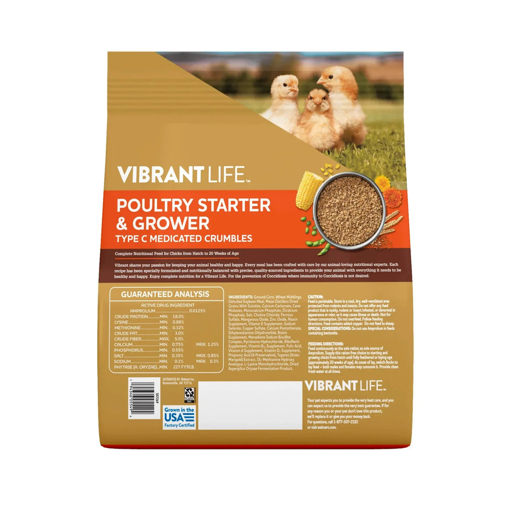 Vibrant Life Poultry Starter and Grower Type C Medicated Crumbles, 5 lb Bag - USA MEGA SHOP
