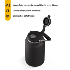RTIC Half Gallon Ceramic Lined Insulated Outback Water Bottle Jug, Leak Proof, Black