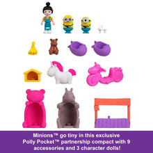 Minions compact playset with mini character dolls and accessory pieces, shown laid out
