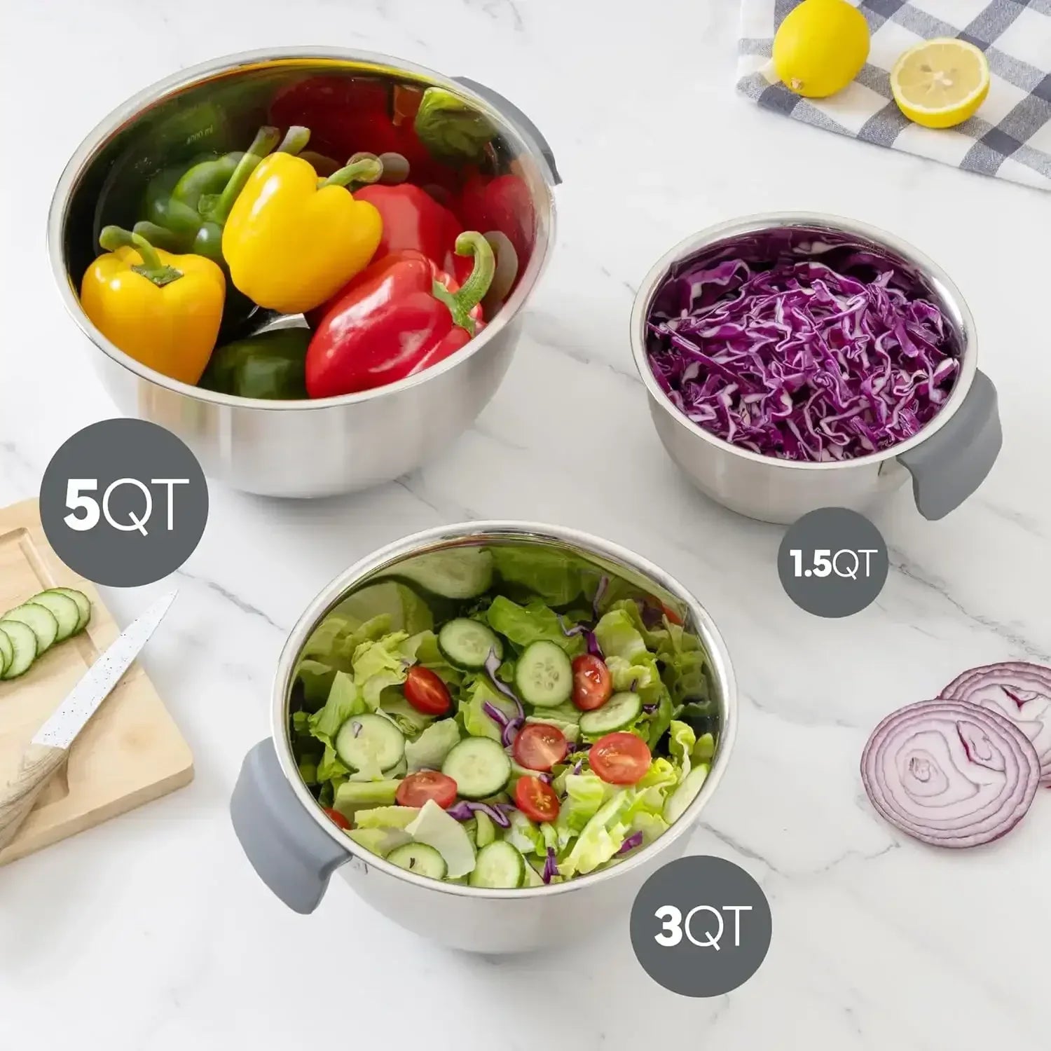COOK WITH COLOR Stainless Steel Mixing Bowls Set and Measuring Cups- Nesting Bowls with Non-Slip Bottom and Easy-Grip Handles, 11 Pieces - USA MEGA SHOP