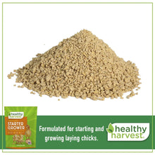 Starter grower medicated crumble feed for laying chicks with Healthy Harvest bag