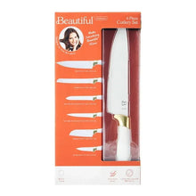 6-piece cutlery set in retail box with white knives and gold accents