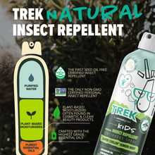 Trek kids insect repellent bottle with plant-based and purified water callouts