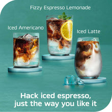 NESCAFÉ iced espresso drinks promo graphic with three glasses and citrus garnish
