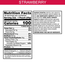 Nutrition facts label for strawberry pastry crisps, 100 calories per pouch
