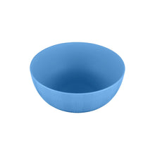 Blue plastic bowl with etched checkered pattern, angled view