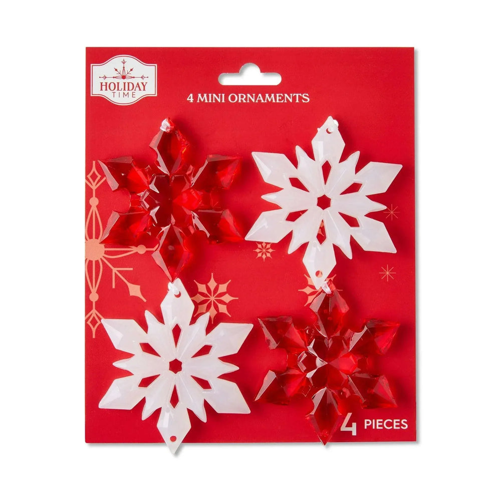 Red & White Snowflakes Mini Christmas Ornaments, 4 Count, by Holiday Time - USA MEGA SHOP