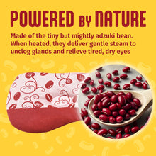 Warming eye compress with red patterned cover and visible adzuki bean detail