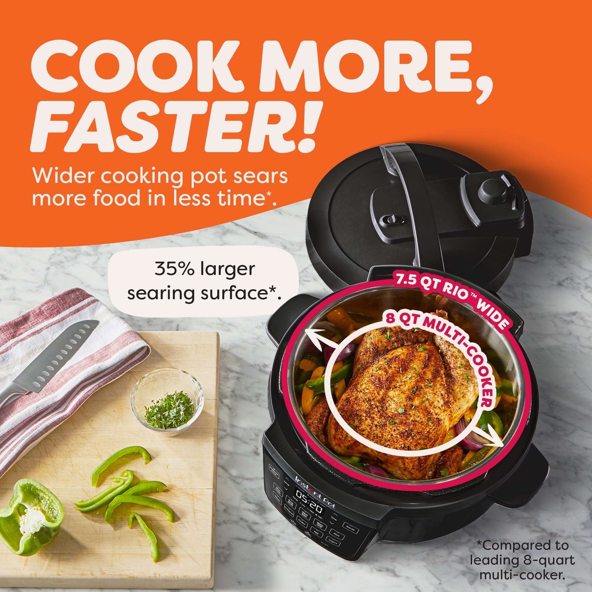 Instant Pot 7.5 Qt RIO Wide Base 7-in-1 Multi-Cooker, Pressure Cooker, Slow Cook & more, Black