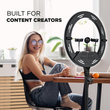 Ring light on tripod stand with circular LED ring