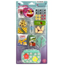 School lunch playset toy package with assorted food accessories, 27 pieces