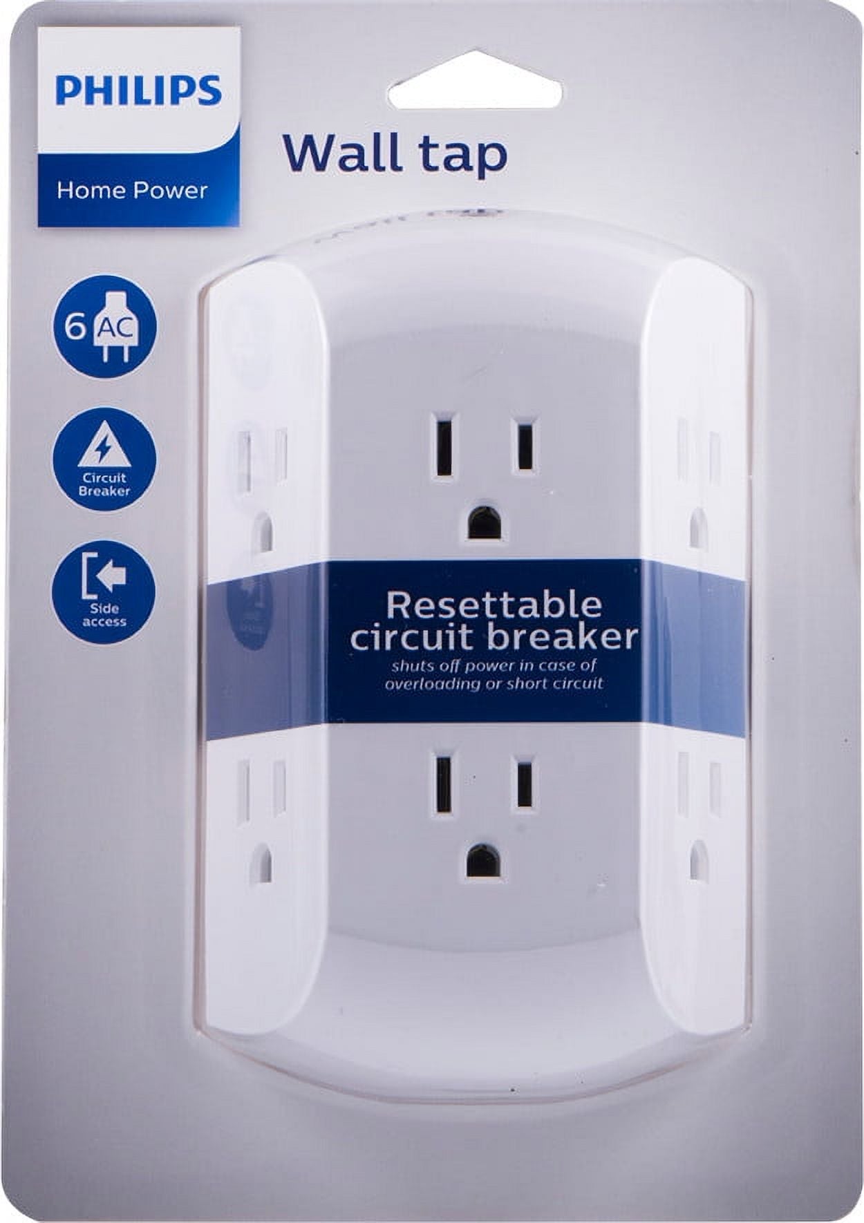 Philips 6 Outlet Grounded Wall Tap, Resettable Circuit Breaker, White, SPS1460WA/37