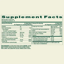 Supplement facts table for prenatal multivitamin gummies and nutrients