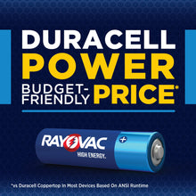 Single AA battery with blue wrapper, Rayovac High Energy branding