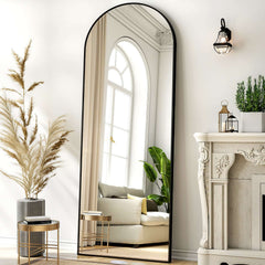 SEETHRUGLIMMER 64"x21.2" Arched Full Length Mirror Wall-Mounted Floor Mirror with Stand, Black