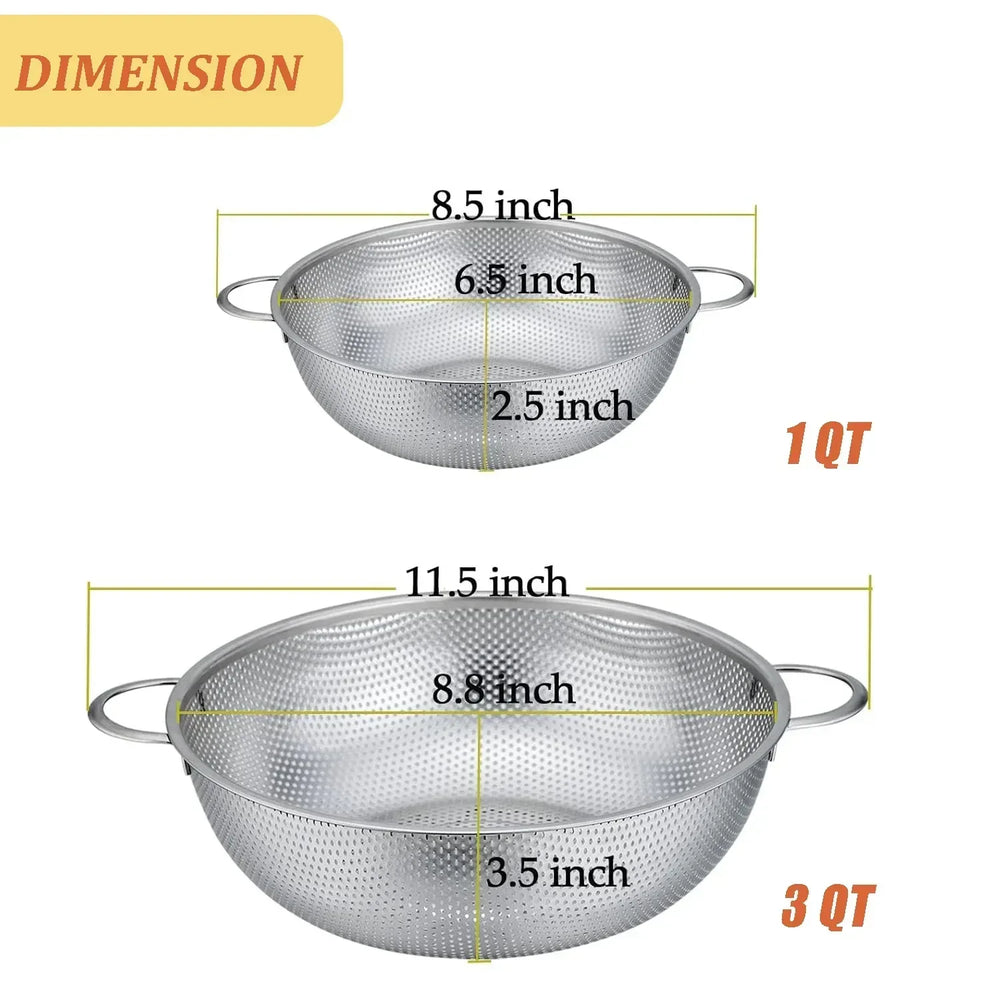 VeSteel Colander Set of 3, Stainless Steel Micro-Perforated Colanders Strainers for Draining Rinsing Washing, Ideal for Pasta Vegetables Fruits, Heavy Duty & Dishwasher Safe - USA MEGA SHOP