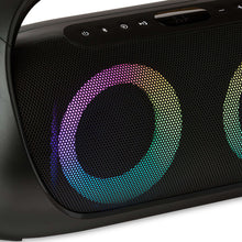 Portable FM boombox speaker grille with multicolor LED ring lights