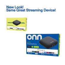 Streaming device retail box and product; dark gray cube with small top light dots