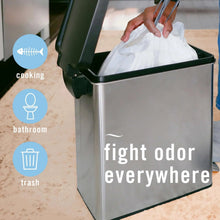 Odor-fighting air freshener spray message on trash bin: fight odor everywhere