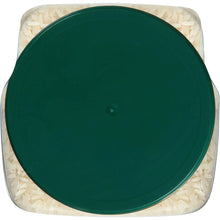 Square glass jar lid covering white rice grains