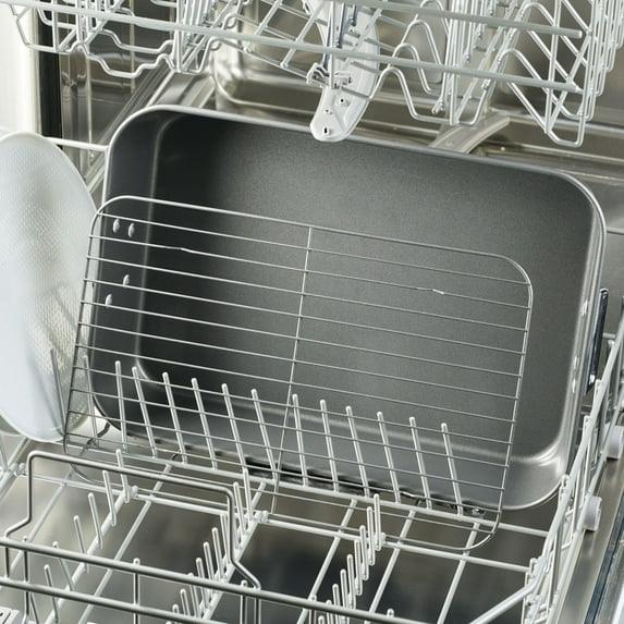 Farberware Bakeware Roasting Pan with Removable Flat Rack - 10.5x15 Inches, Dishwasher Safe, Oven-Safe to 450°F, Non-Stick Finish, Gray