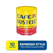 Cafe Bustelo espresso ground coffee can, 10 oz, dark roast, yellow lid.