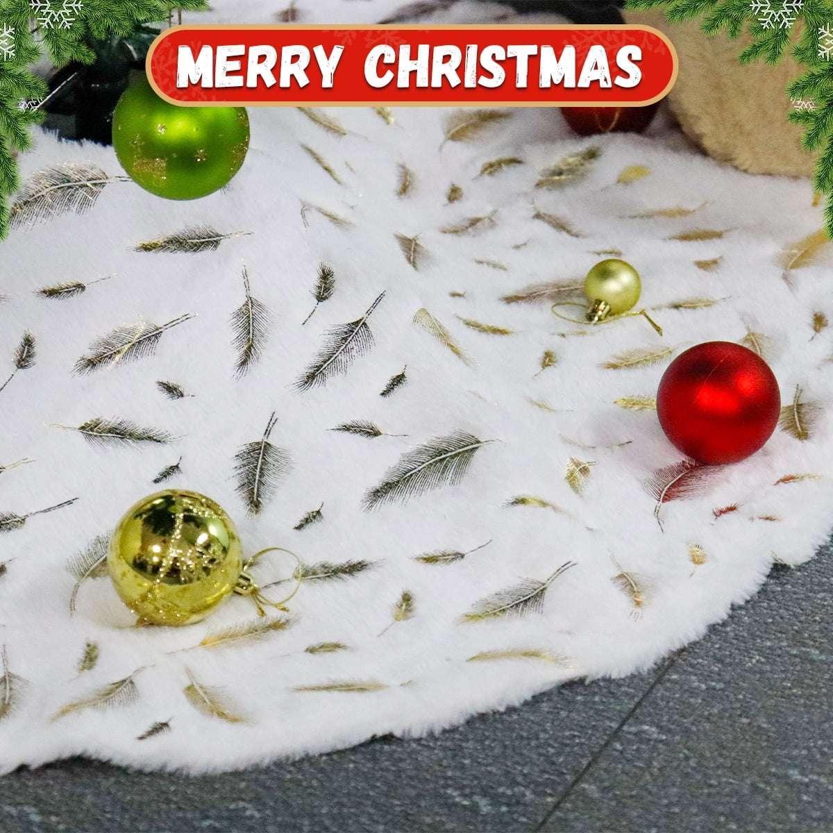 Christmas Tree Skirt 36 inch White Plush Skirts Christmas Decorations Indoor Faux Fur Christmas Ornaments Xmas Decorations for Merry Christmas Party, Feather - USA MEGA SHOP