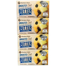 Unsalted sweet cream butter sticks, 4-oz boxes stacked, front label visible