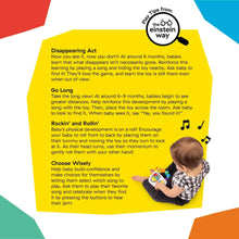 Musical infant toy box insert with play tips and music-note icons