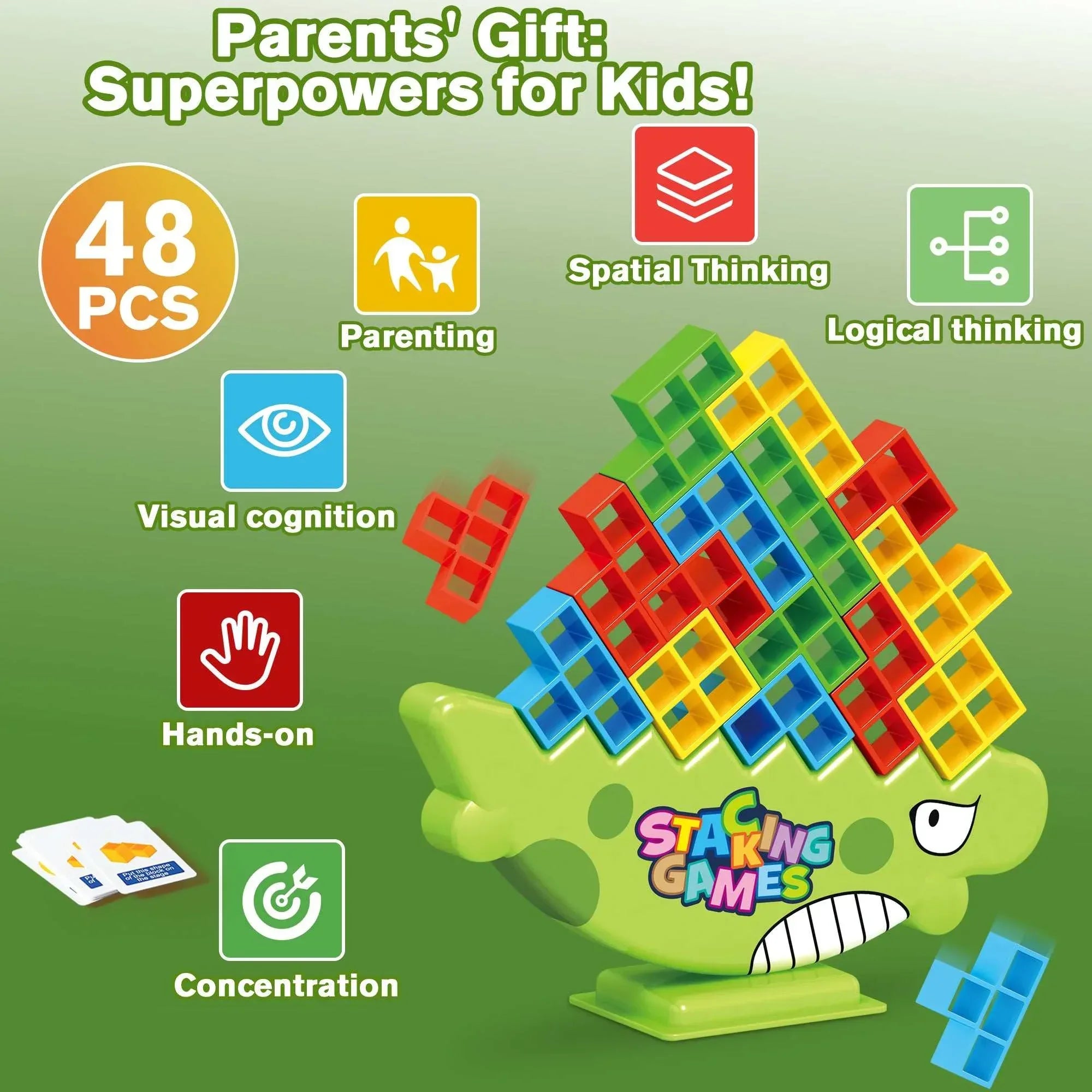 PBALPADL Dinosaur Balance Stacking Blocks by Lktvy. 48PCS Educational STEM Toy for Kids Ages 3+, Safe ABS Construction, Fun Family Game for Focus & Fine Motor Skills - USA MEGA SHOP