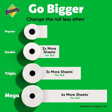 Paper towel roll sizes chart with white rolls from regular to mega