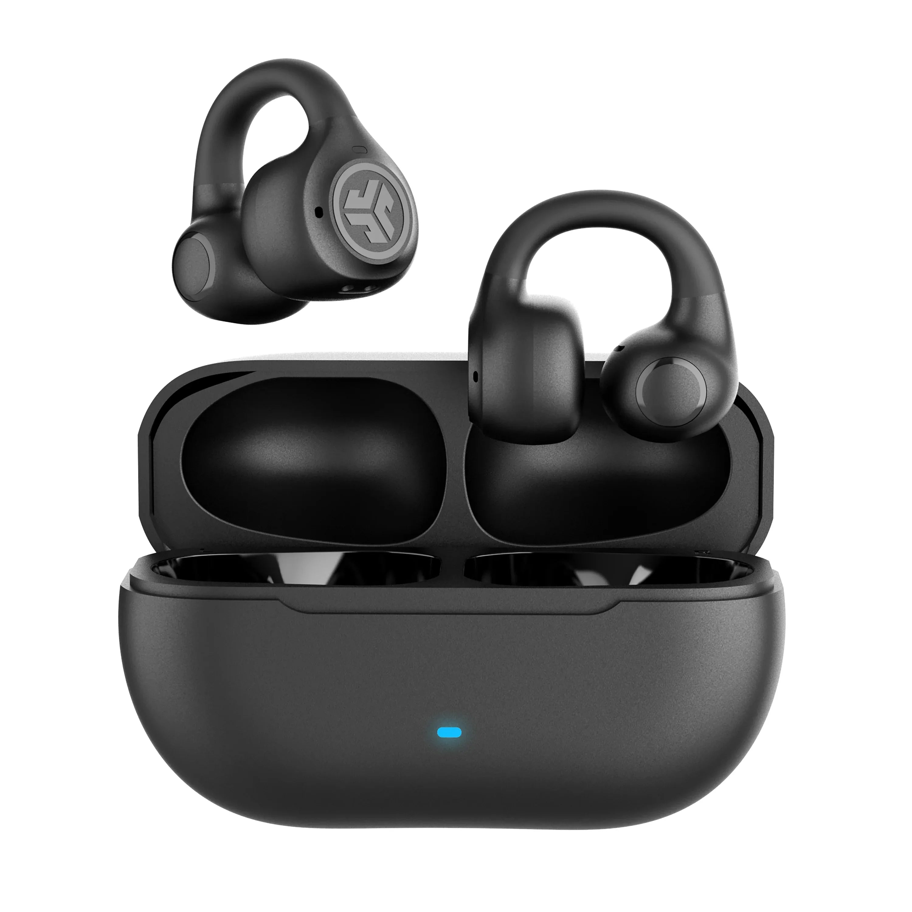 JLab Flex Open Earbuds, Black, Open-Ear Clip Design, 21+ Hr Playtime, IPX4, Multipoint, Clear Calls, Fast Pair