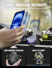One-click car phone mount with vent-style holder and side grip clip