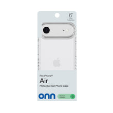 onn protective gel phone case box showing clear case front and camera cutout