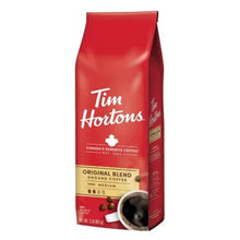 Ground coffee pouch, Tim Hortons Original Blend medium roast, red bag with side text