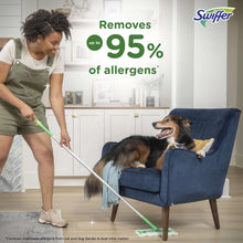 Swiffer sweep-and-mop mop with green handle and rectangular cloth cleaning pad