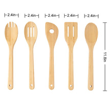 Bamboo cooking utensil set of five pieces, assorted slotted spoon and spatula styles