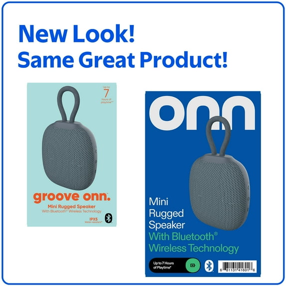 onn Mini Rugged Speaker with Bluetooth Wireless Technology, Gray