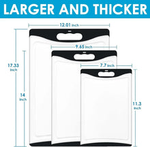 Set of 3 white plastic cutting boards with black-framed handles in different sizes