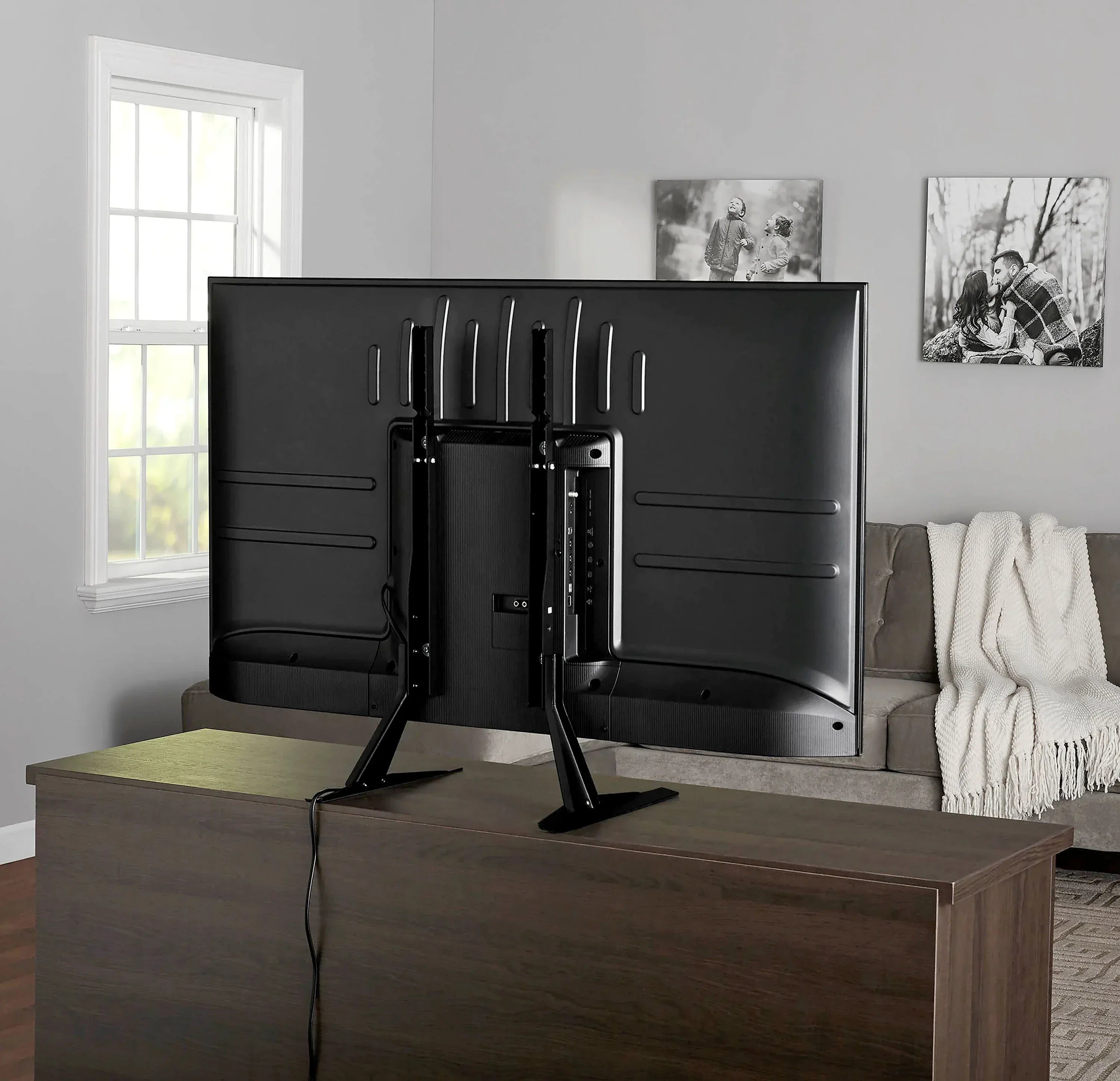 onn Tabletop TV Stand for 37" to 70" TVs, Holds up to 110 lbs, Black- Metal Legs for Tabletop