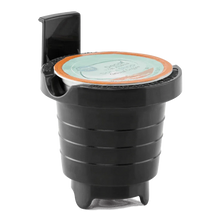 Black matte single-serve coffee maker used-pod container with open lid