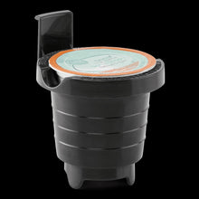 Black matte coffee maker with filter cartridge insert and top lid