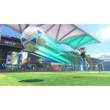 Nintendo Switch Sports gameplay scene with a large soccer ball above the field