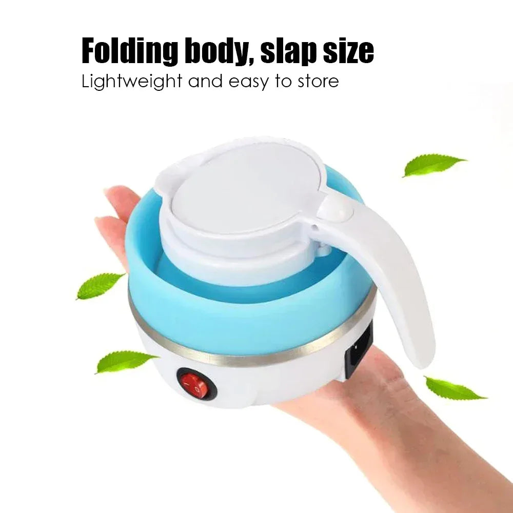 Travel Portable Foldable Electric Kettle, 0.6L Small Collapsible Hot Water Boiler For Coffee Tea (Blue)