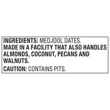 Ingredients panel for Medjool dates; made in facility handling almonds, coconut, pecans, walnuts