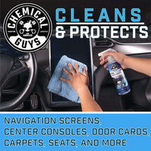 Dashboard and screen cleaner spray bottle with blue microfiber cloth